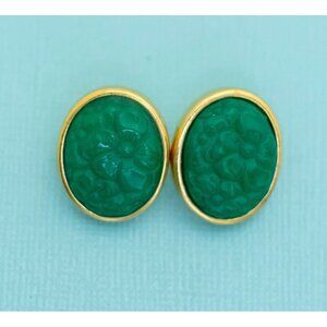 Vintage Victorian Jade Green Stud Earrings by Avon - E33